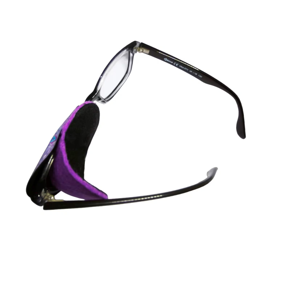 Side view of eye patch showing soft felt lining that doesn't touch skin