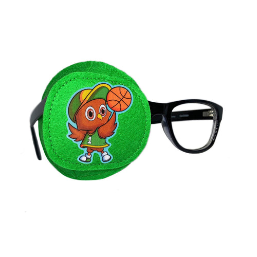 Basketball owl eye patch attached to glasses, full coverage design