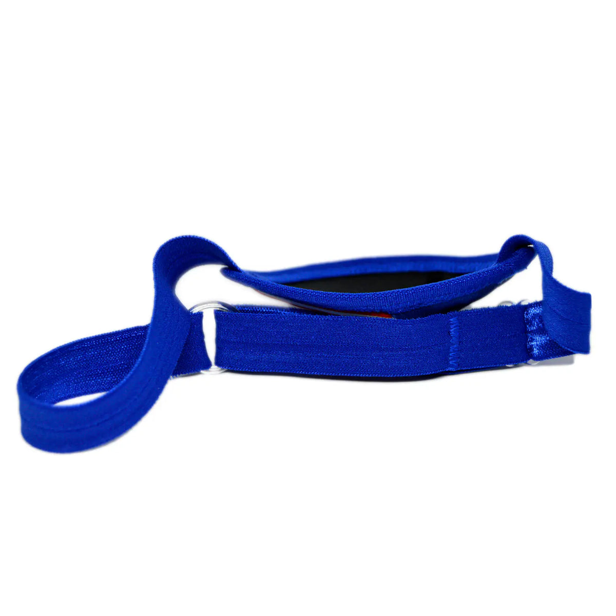 Blue pirate eye patch with chibi superhero character in webbed suit and white-eyed mask