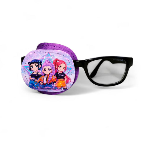 Idol Squad eye patch attached to glasses, full coverage design